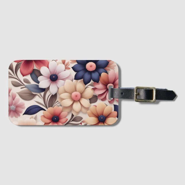 Fettfarbene Blume und Blätter - Muster pink Gepäckanhänger (Vorderseite (Horizontal))