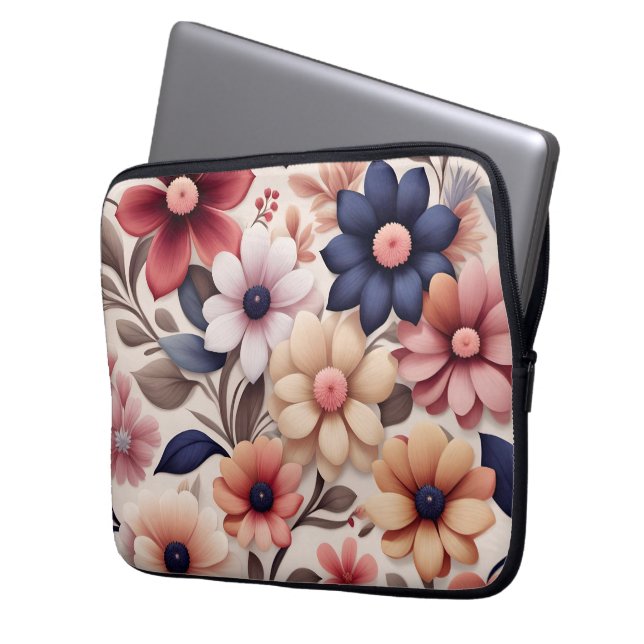 Fettfarbene Blume und Blätter - Muster pink Laptopschutzhülle (Vorderseite Links)