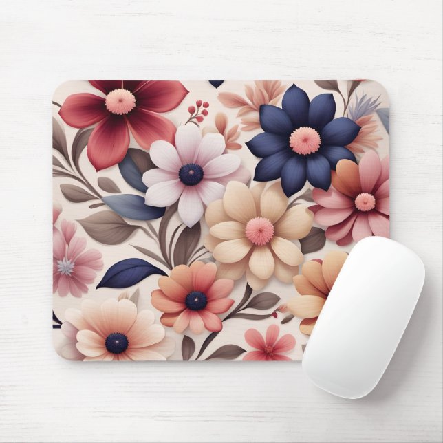 Fettfarbene Blume und Blätter - Muster pink Mousepad (Mit Mouse)