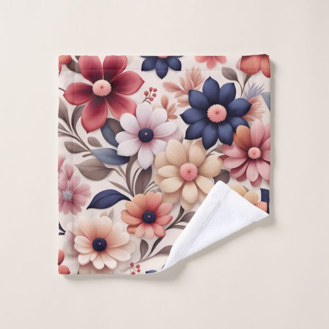 Fettfarbene Blume und Blätter - Muster pink Waschlappen (Waschlappen)
