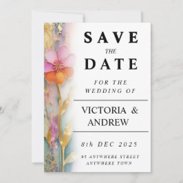 Fettfarbige, florale Save the Date-Karte Date