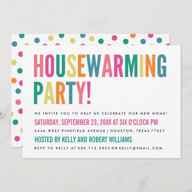 Fettfarbige Party Einladung (Vorne/Hinten)