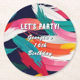 Fettfarbiger Effekt Coole 16. Geburtstagspartei Runder Pappuntersetzer