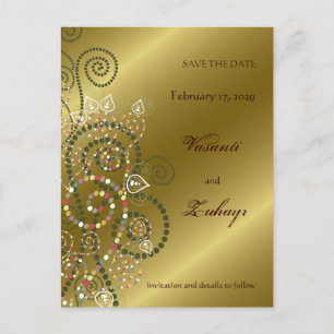 fettfett Boho Spiralen Gold Save The Date Postkart Ankündigungspostkarte