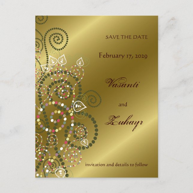 fettfett Boho Spiralen Gold Save The Date Postkart Ankündigungspostkarte (Vorderseite)
