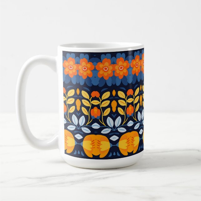 Fettflorale Illustration in Orange Kaffeetasse (Links)