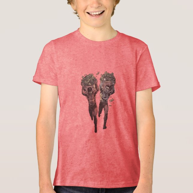 Fettformatiertes Cash-Bag-Comic Grafik-T-Shirt Tri-Blend Shirt (Vorderseite)