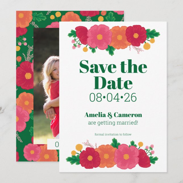 Fettformatige Blooms Wedding Save the Date (Vorne/Hinten)