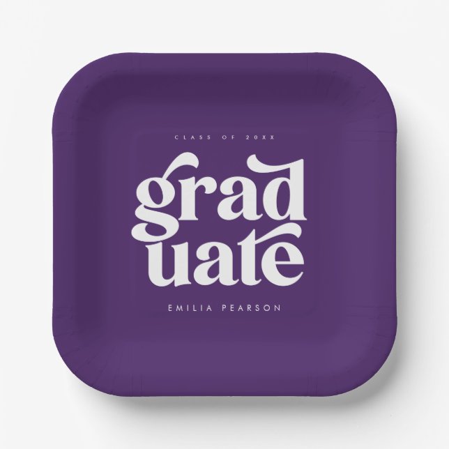Fettformatige Lila Graduierungsparty Pappteller (Vorderseite)