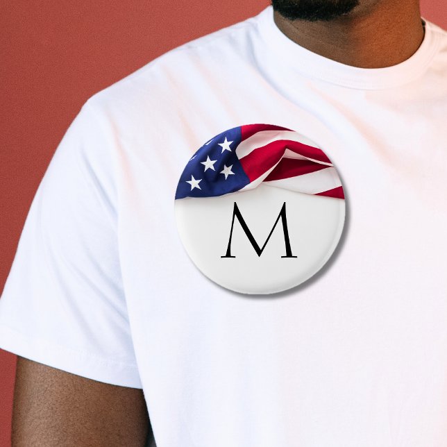 Fettgedruckte amerikanische Flagge monogrammiert Button (Bold American Flag Monogrammed Button)