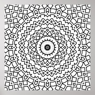 Fettgedrucktes Gitterstern-Mandala-Muster-Farbkuns Poster