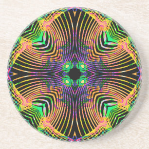 Fettgedrucktes Linienmandala Orange,Grün Getränkeuntersetzer