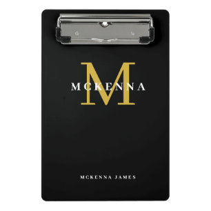 Fettgedrucktes modernes Monogramm Schwarz Gold Anf Mini Klemmbrett
