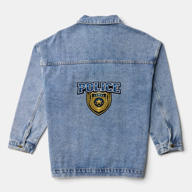 Fettgedrucktes Polizeidienstabzeichen-Textdesign Jeansjacke (Rückseite)