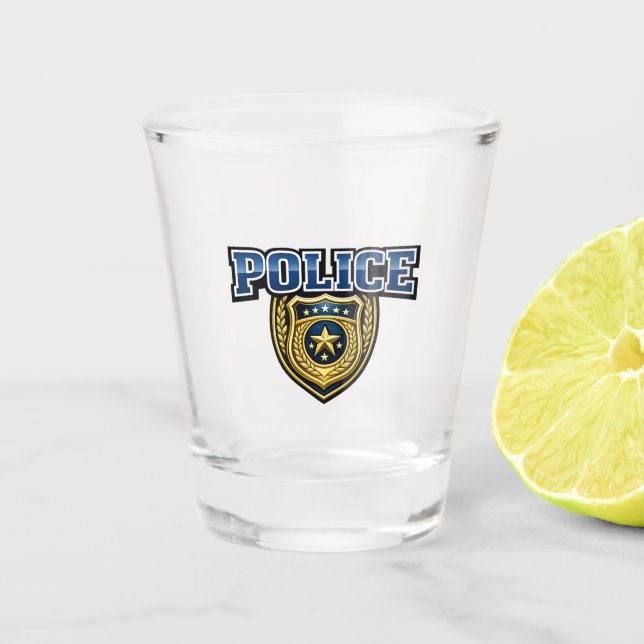 Fettgedrucktes Polizeidienstabzeichen-Textdesign Schnapsglas (Vorderseite)