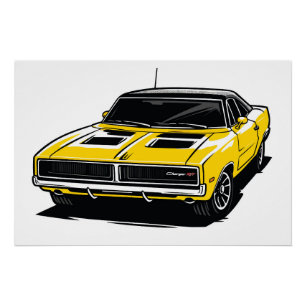 Fettgelbes Muscle-Car-Pop-Art-Sketch Poster