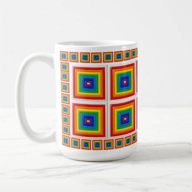 Fettgeometrischer Regenbogen-Quadrat Kaffeetasse (Links)
