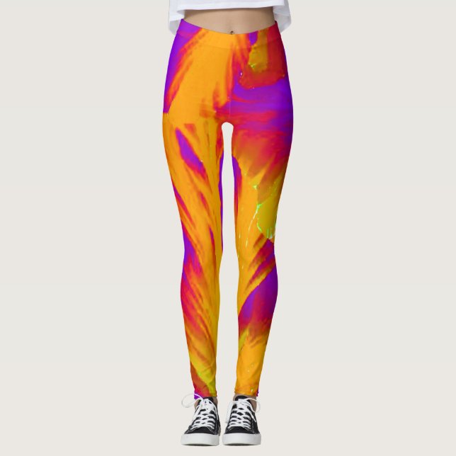 Fettgewebte Leggings Orange und Lila Verarbeitung  (Vorderseite)