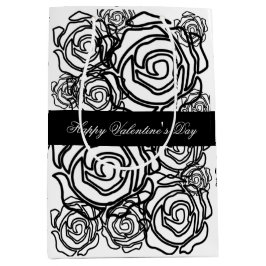 "Fettgewebte Rose Valentine" (b/w) mittelgroße Ges Mittlere Geschenktüte