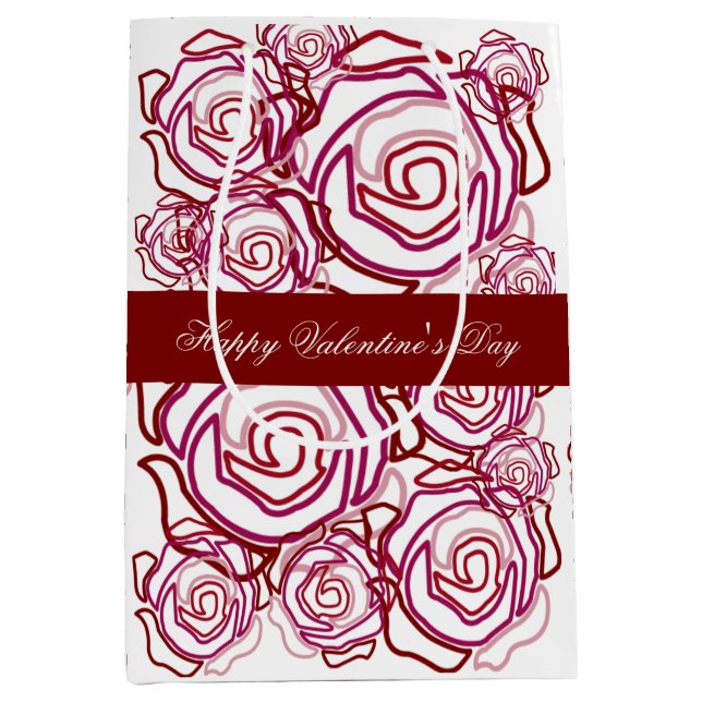 'Fettgewebte Rose Valentine' (Rose- Größe Mittel)  Mittlere Geschenktüte (Vorderseite)