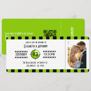 Fettgrün, Schwarz und Weiß Kinoticket-Hochzeit Einladung