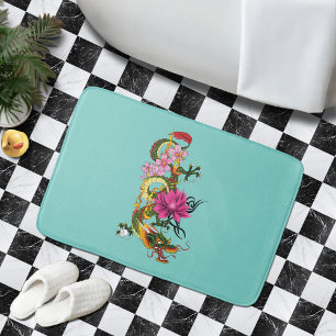 Fettgrüne chinesische Lotus-Teal-Tätowierung eines Badematte