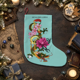 Fettgrüne chinesische Lotus-Teal-Tätowierung eines Kleiner Weihnachtsstrumpf