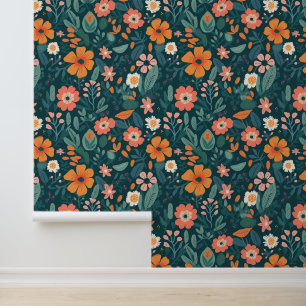 Fettgrüne Wildblumen Tapete