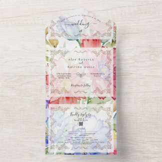 Fettige Aquarell-Blumen Farbige Dreifachfalte All In One Einladung