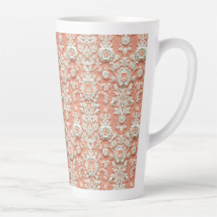 Fettige Korallen-Lace-Effekt-Keramik-Große-Latte-T Milchtasse