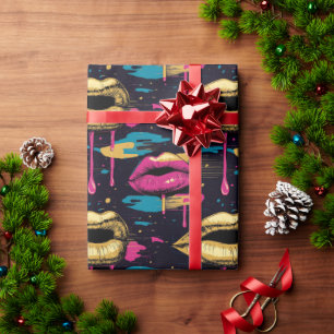 Fettiges Pop-Art-Lippenmuster mit lebendigen Tropf Geschenkpapier