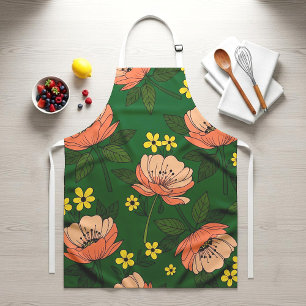 Fettiges Smaragdgrün und Pfirsich Modernes Blumenm Schürze