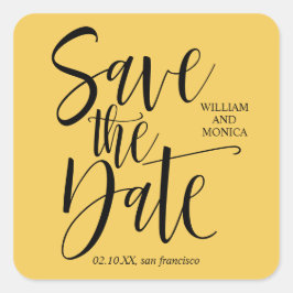Fettkalligraphie | Moderne Hochzeit in Schwarzgelb Quadratischer Aufkleber