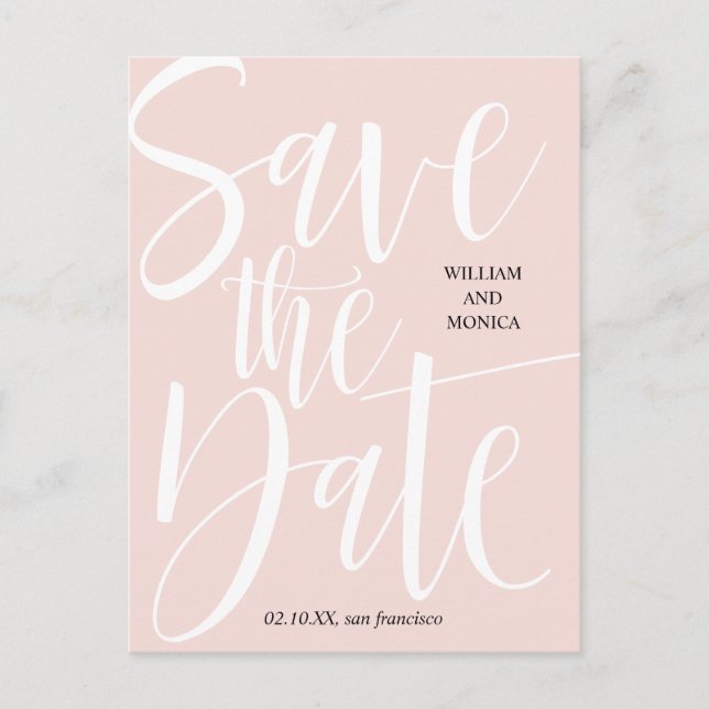 Fettkalligraphie | Moderne Hochzeit in Weißrosa Ankündigungspostkarte (Vorderseite)