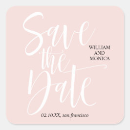 Fettkalligraphie | Moderne Hochzeit in Weißrosa Quadratischer Aufkleber