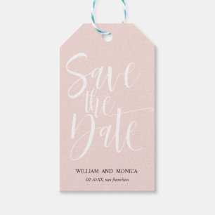 Fettkalligraphie Weißrosa modern Save the Date Geschenkanhänger