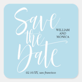 Fettkalligraphie | White Blue Moderne Hochzeit Quadratischer Aufkleber