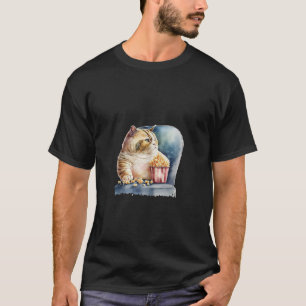 Fettkatze Eating Popcorn Funny Fat Cat Lazy Fat Ca T-Shirt
