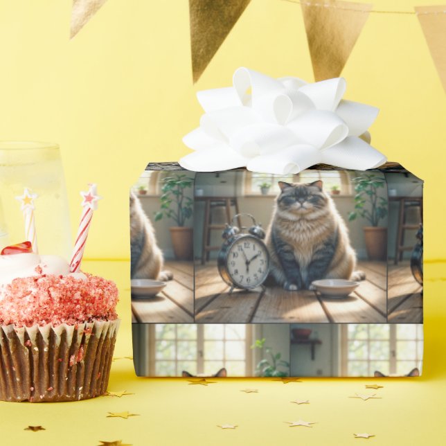 Fettkatze Gewartet von einer leeren Lebensmittelsc Geschenkpapier (Geburtstagsparty)