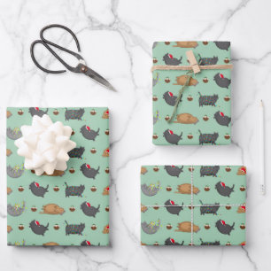 Fettkatzen und Weihnachtsbauten Geschenkpapier Set