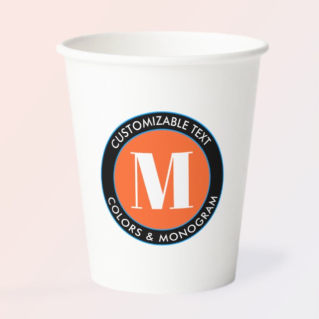 Fettmonogramm | Schwarz-weiß Orange & Blue Pappbecher (Von Creator hochgeladen)