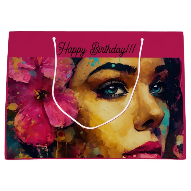 Fettrosa Hibiskus und Abstraktes Portrait der Frau Große Geschenktüte (Vorderseite)