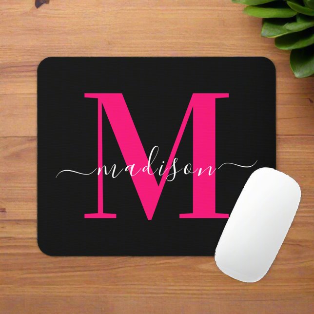 Fettrosa-Monogramm-Initial-Typografie Schwarz Weib Mousepad (Von Creator hochgeladen)