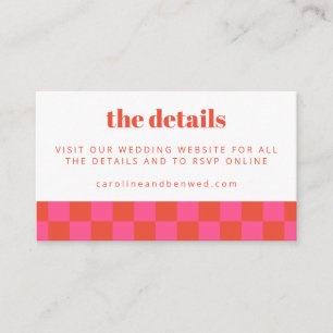 Fettrosa Red Checkerboard Wedding Website QR Code Begleitkarte