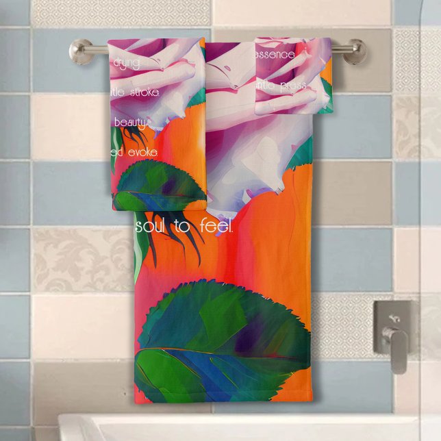 Fettrosa Rose in Bloom Gedicht Bohemisch Künstleri Badhandtuch Set (Von Creator hochgeladen)