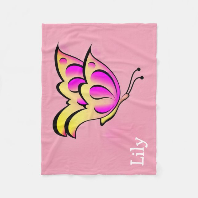 Fettrosa Schmetterling - personalisiert Fleecedecke (Vorderseite)