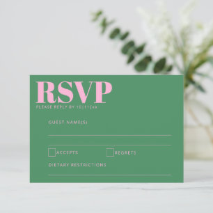 Fettrosa und grüne moderne Hochzeitseinlage RSVP Karte