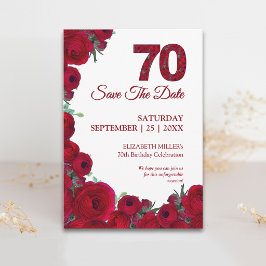 Fettrote Blumen zum 70. Geburtstag Klein Save The Date