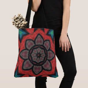 Fettrote und schwarze Kaleidoskop-Blumen-Mandala