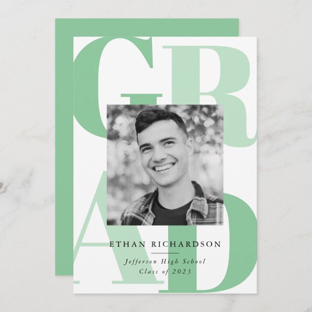 Fettschrift grün | Foto Graduation Party Einladung (Vorne/Hinten)